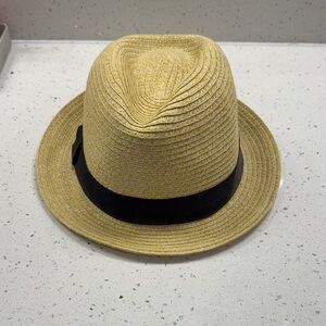 Straw Fedora Hat with Black Band - Yellow